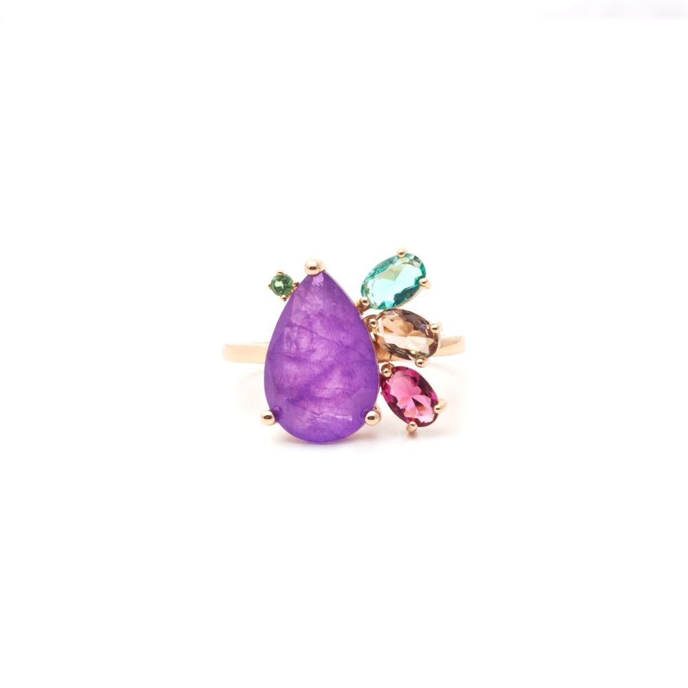 Semijoia - Anel Íris - Cristal Ametista Fusion - Ouro 18k