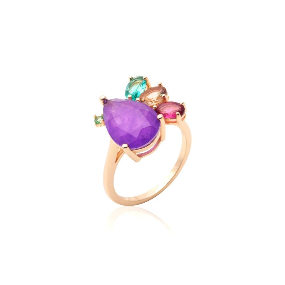 Semijoia - Anel Íris - Cristal Ametista Fusion - Ouro 18k Dourado 2
