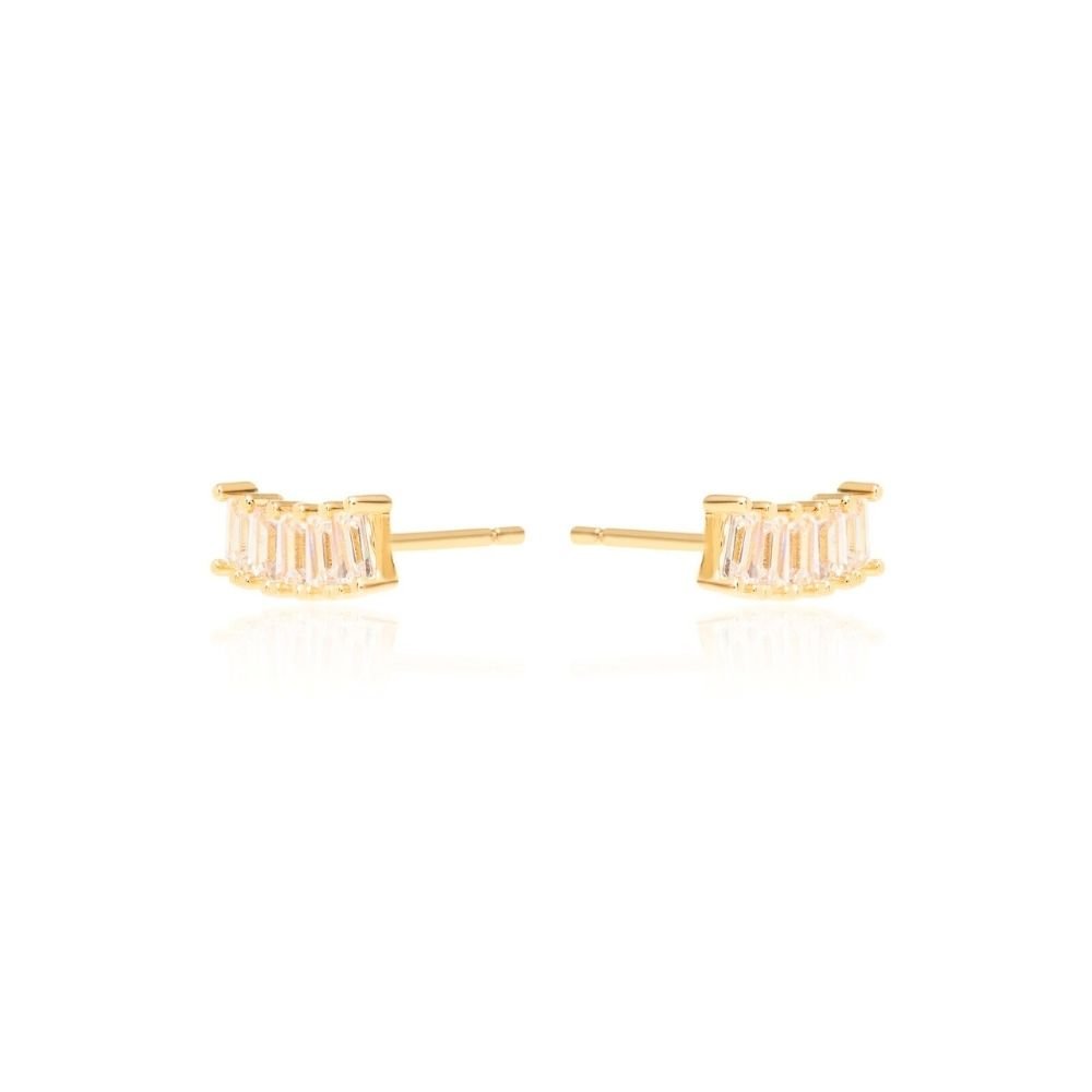 Semijoia - Brinco Luz Cristais Retangulares - Ouro 18k Dourado 2