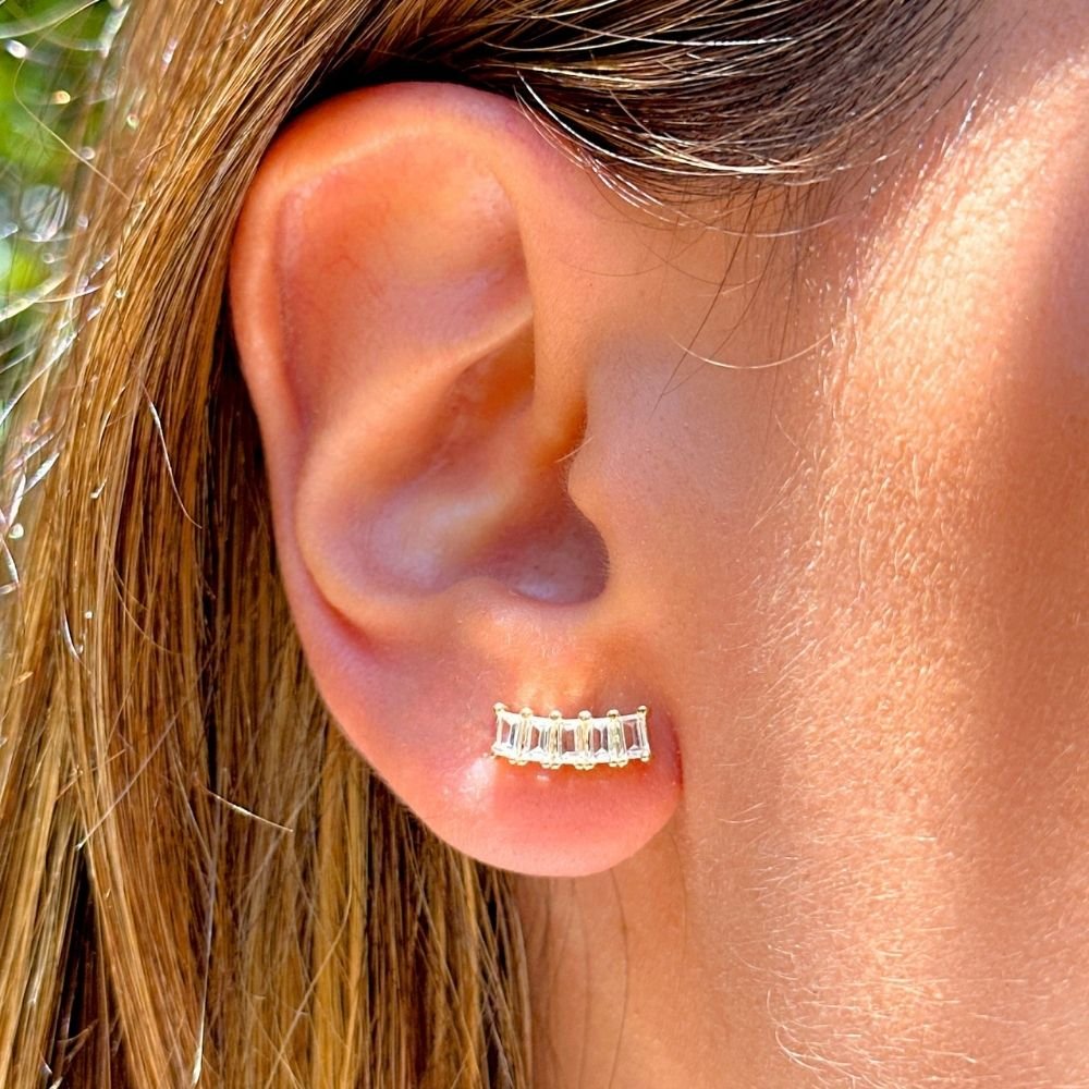 Semijoia - Brinco Luz Cristais Retangulares - Ouro 18k Dourado 3