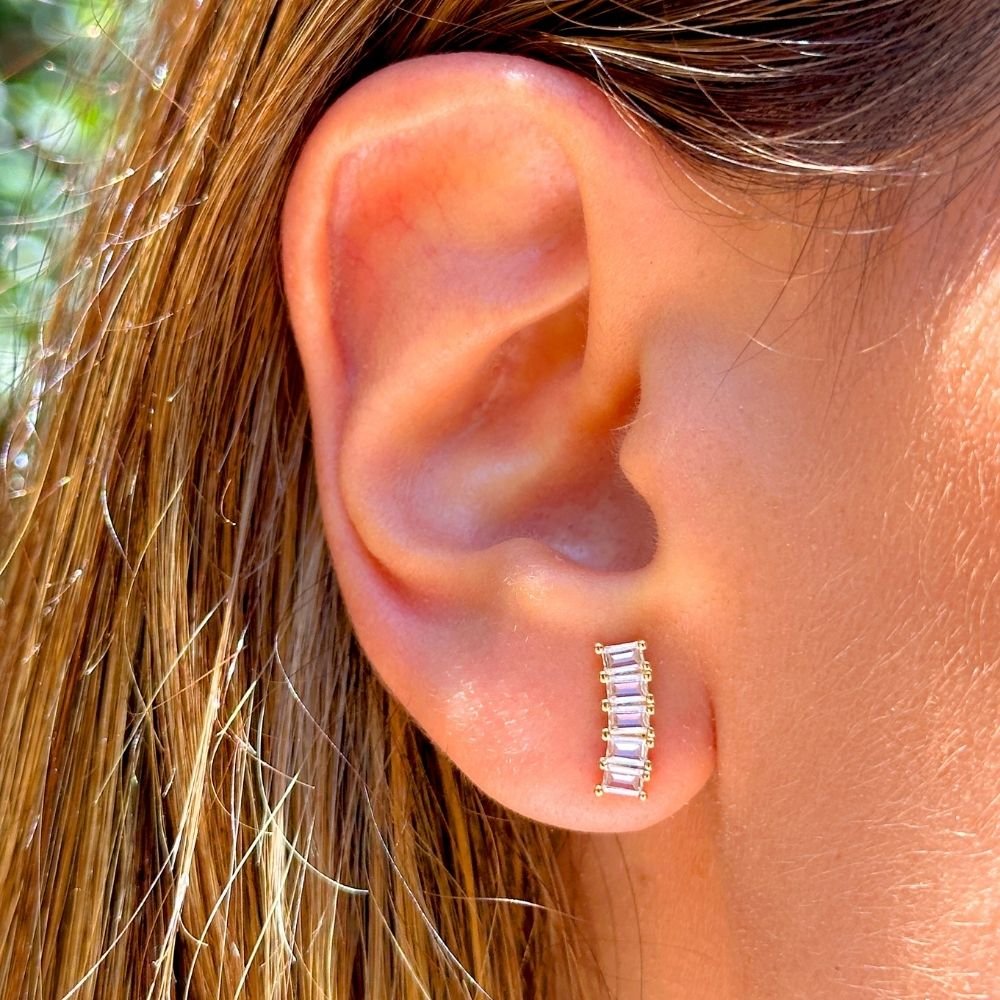 Semijoia - Brinco Luz Cristais Retangulares - Ouro 18k Dourado 4