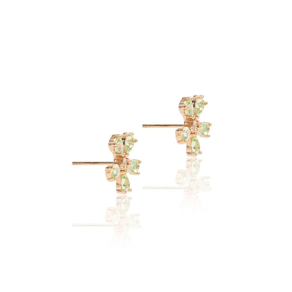 Semijoia - Brinco Flor Pétalas Ametista Verde - Ouro 18k Dourado 2
