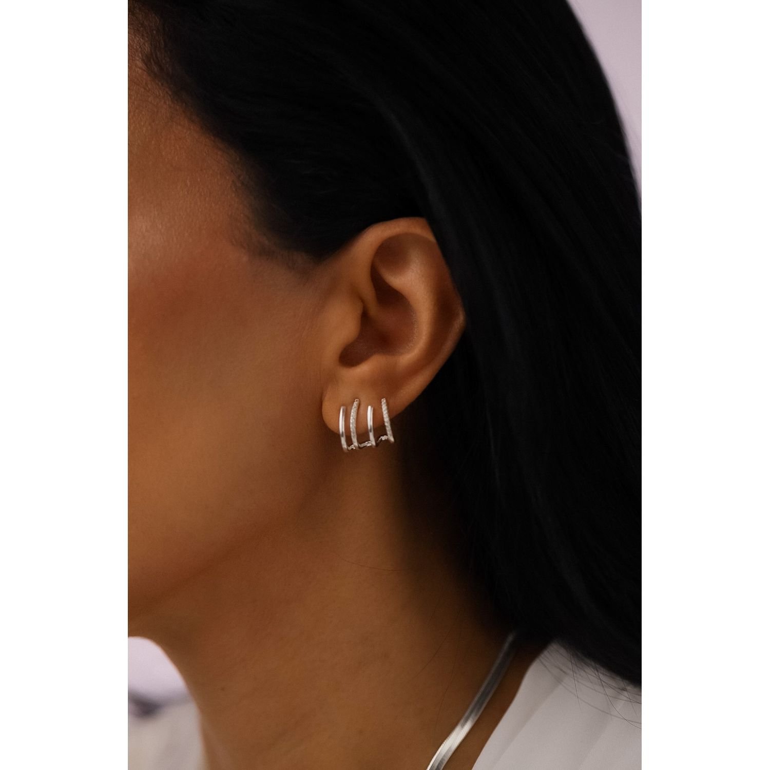 Brinco Ear Cuff 4 Fios Banhado a Prata Prata 2