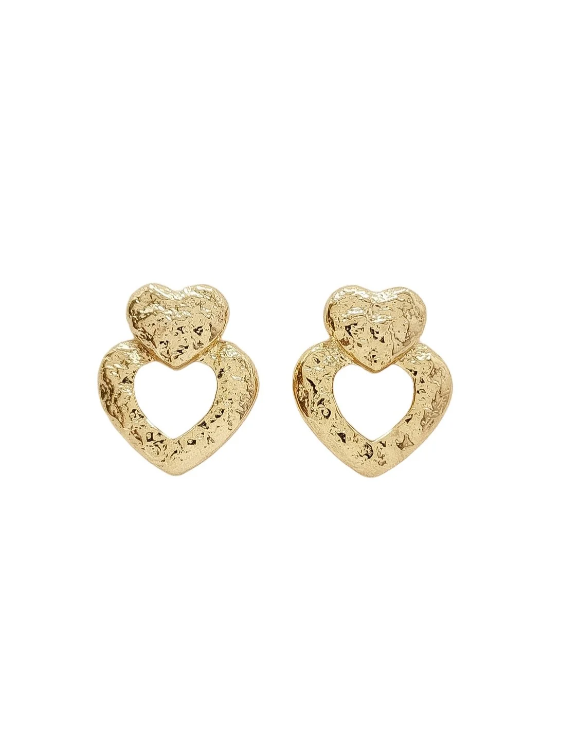 Brinco Coração Texturizado Banhado Ouro 18k