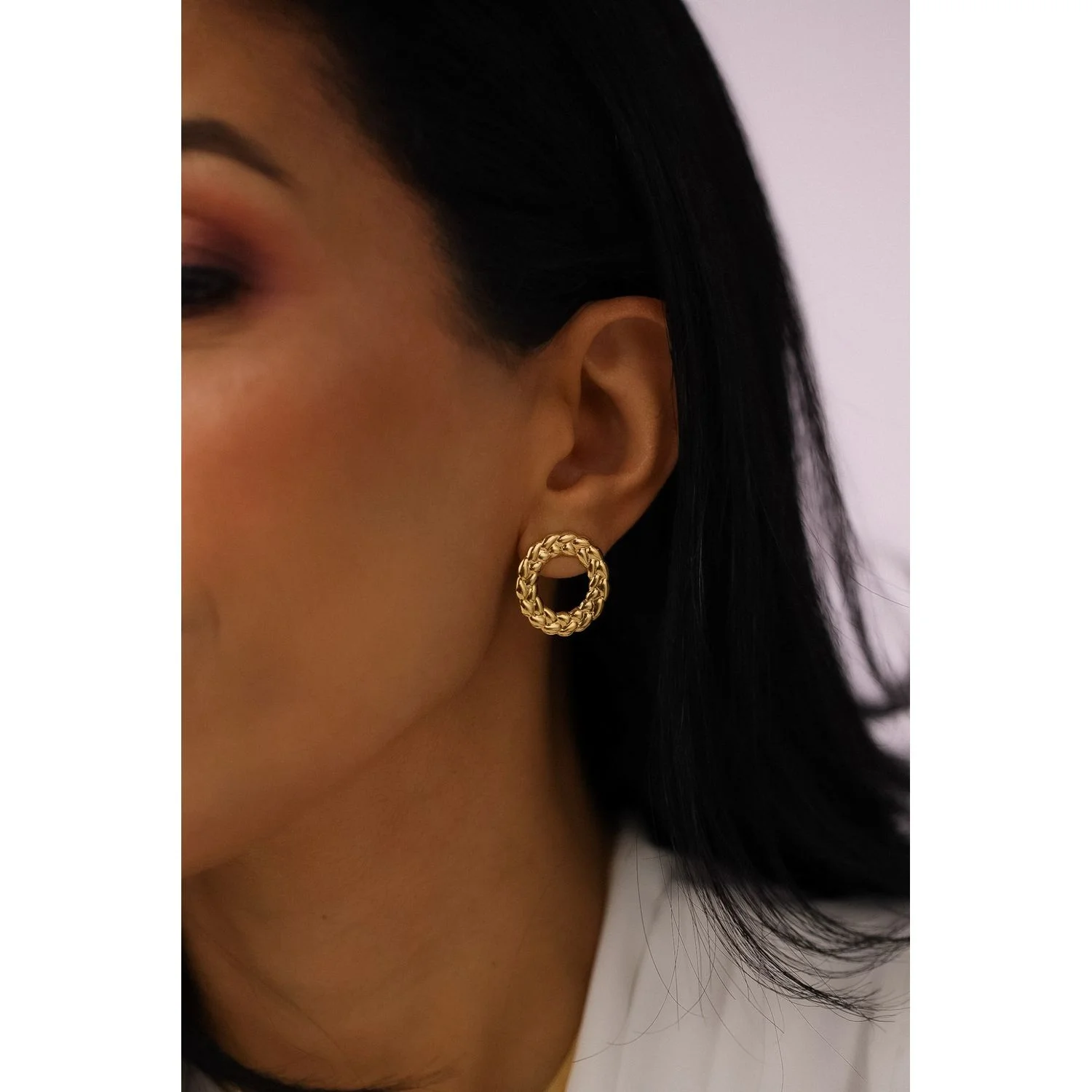 Brinco Redondo Trancado Banhado a Ouro 18k Dourado 2