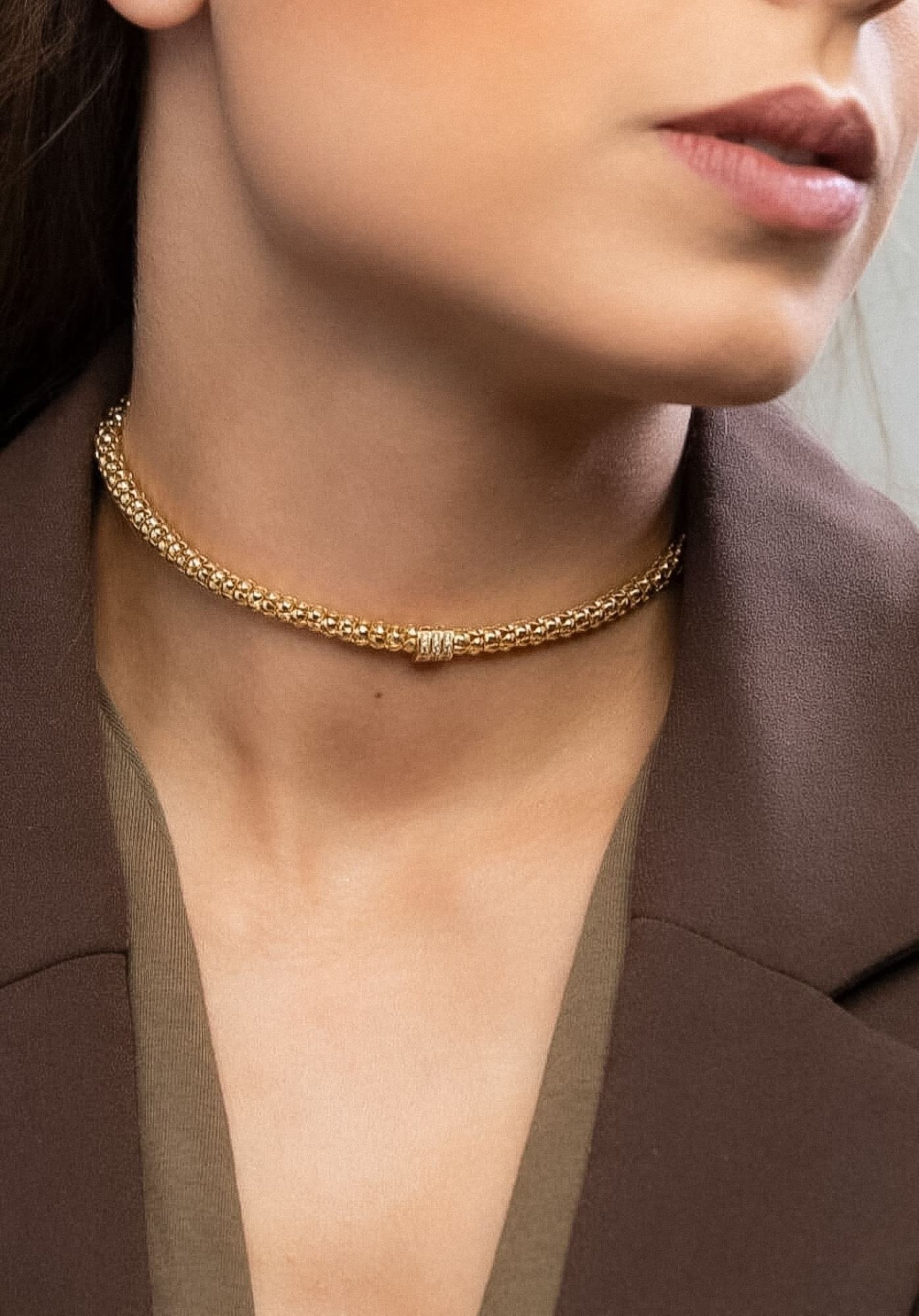 Choker Elos Redondos com detalhe em Zircônia Banhada a Ouro 18k Dourado 2