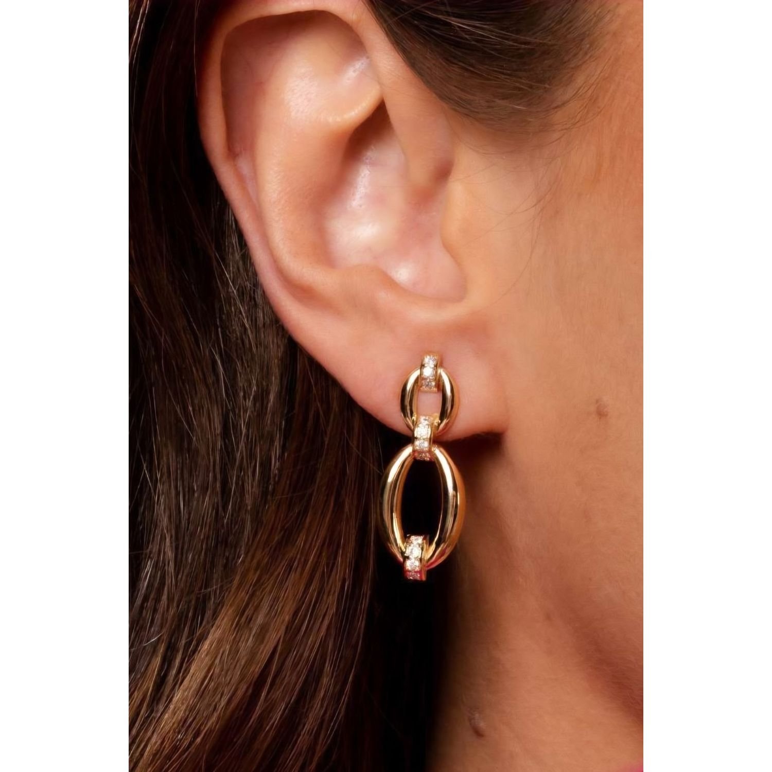 Brinco Elos com Zirconia Banhado a Ouro 18k Dourado 2