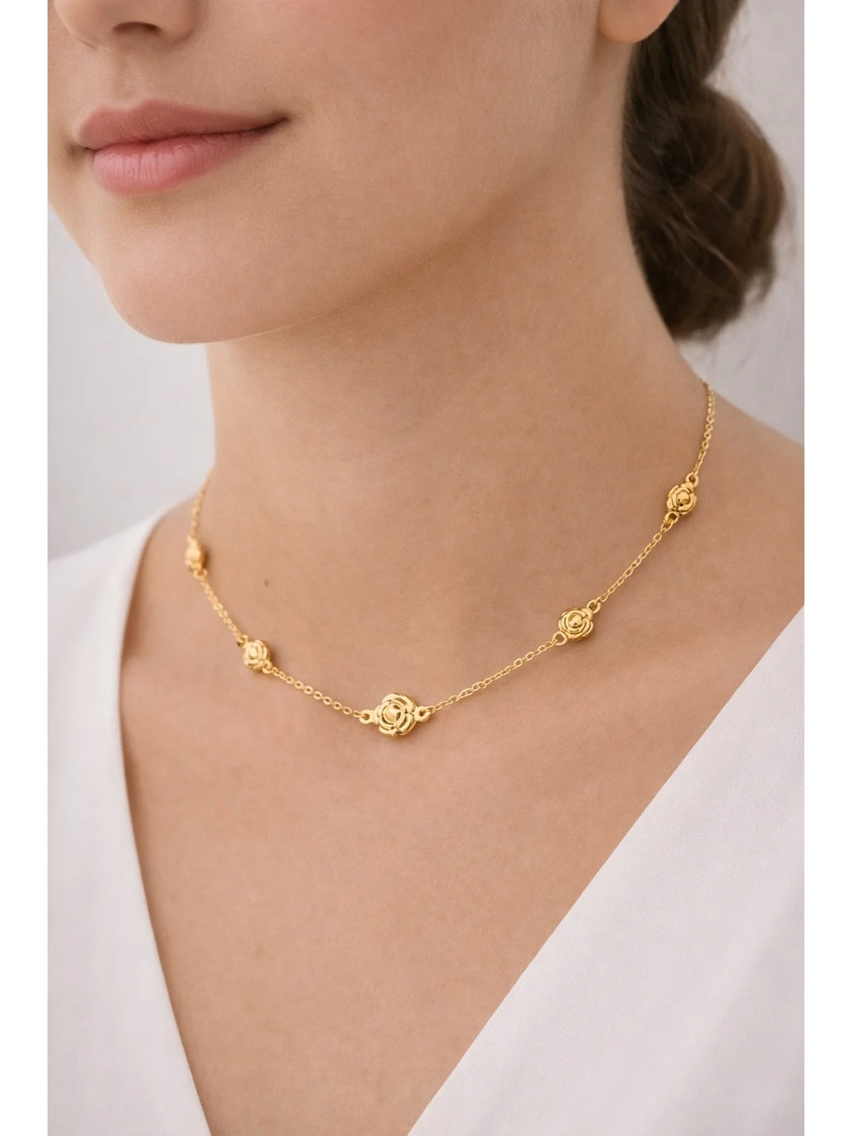 Choker com Flores Lisas Banhada a Ouro 18k Dourado 3