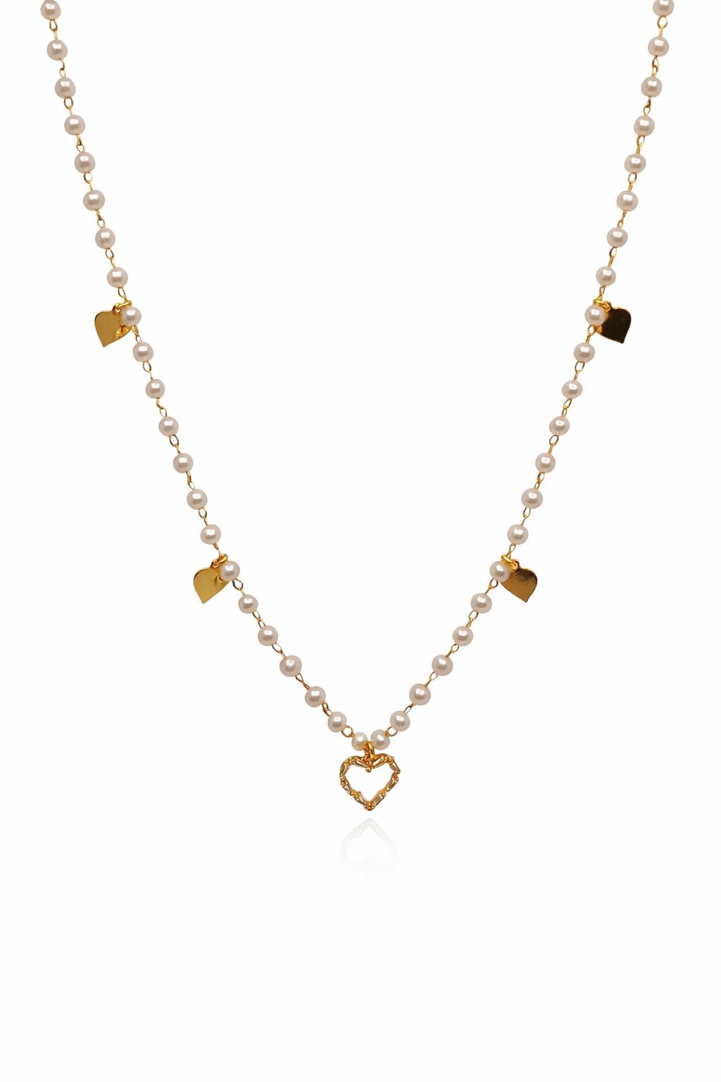 Gargantilha Perolas com Corações Banhada a Ouro 18k
