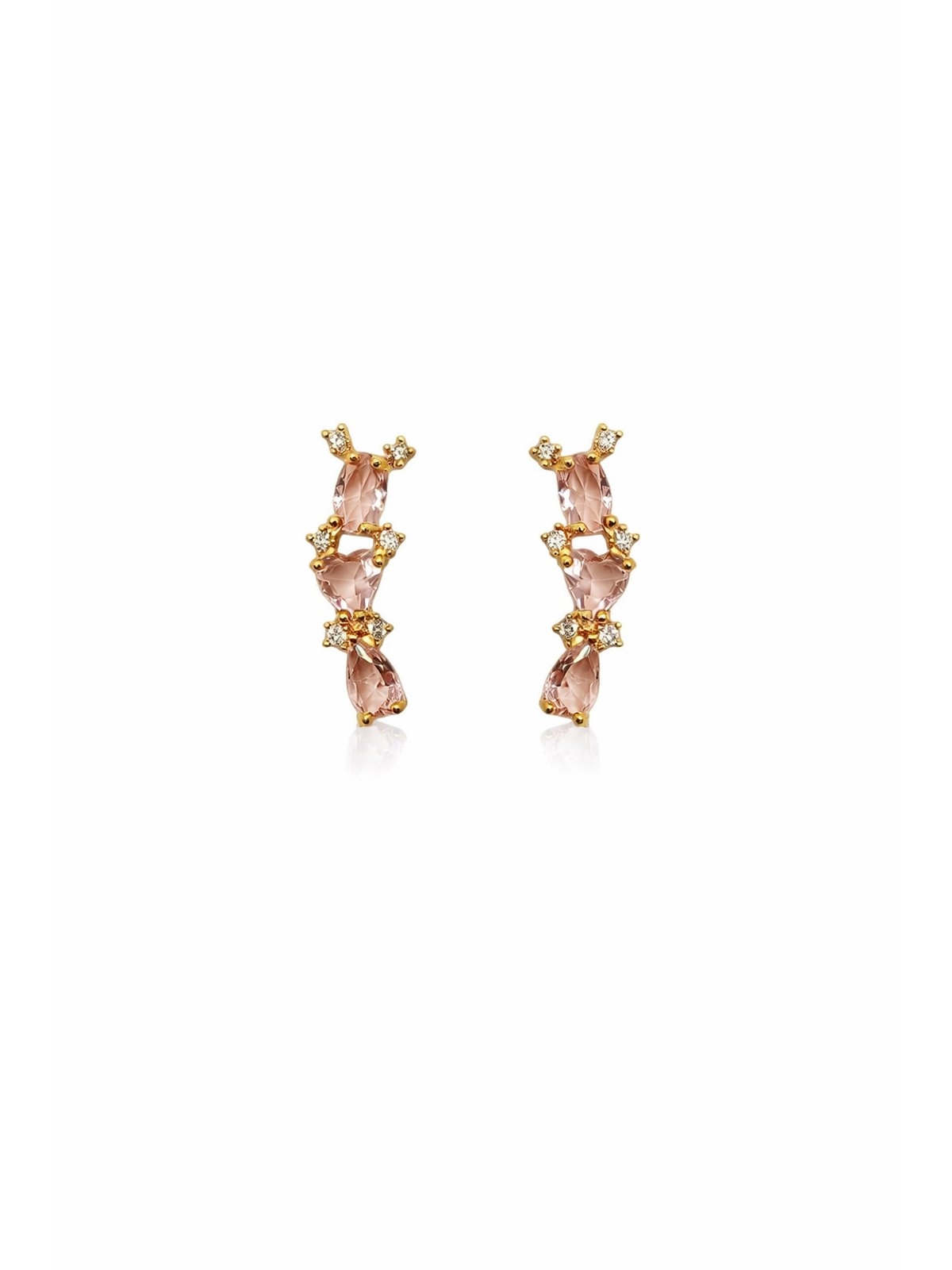 Brinco Earcuff Zirconias Rosas  Banhado a Ouro 18k