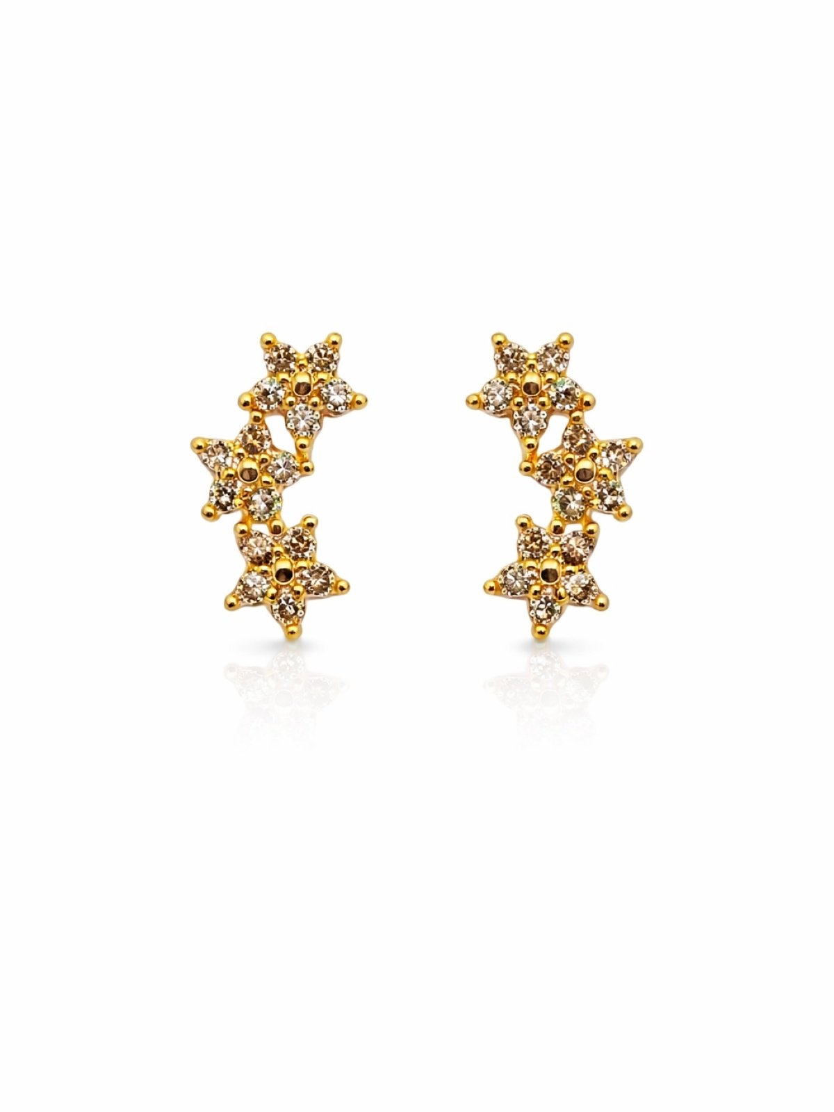 Brinco Earcuff Zirconias Flores  Banhado a Ouro 18k