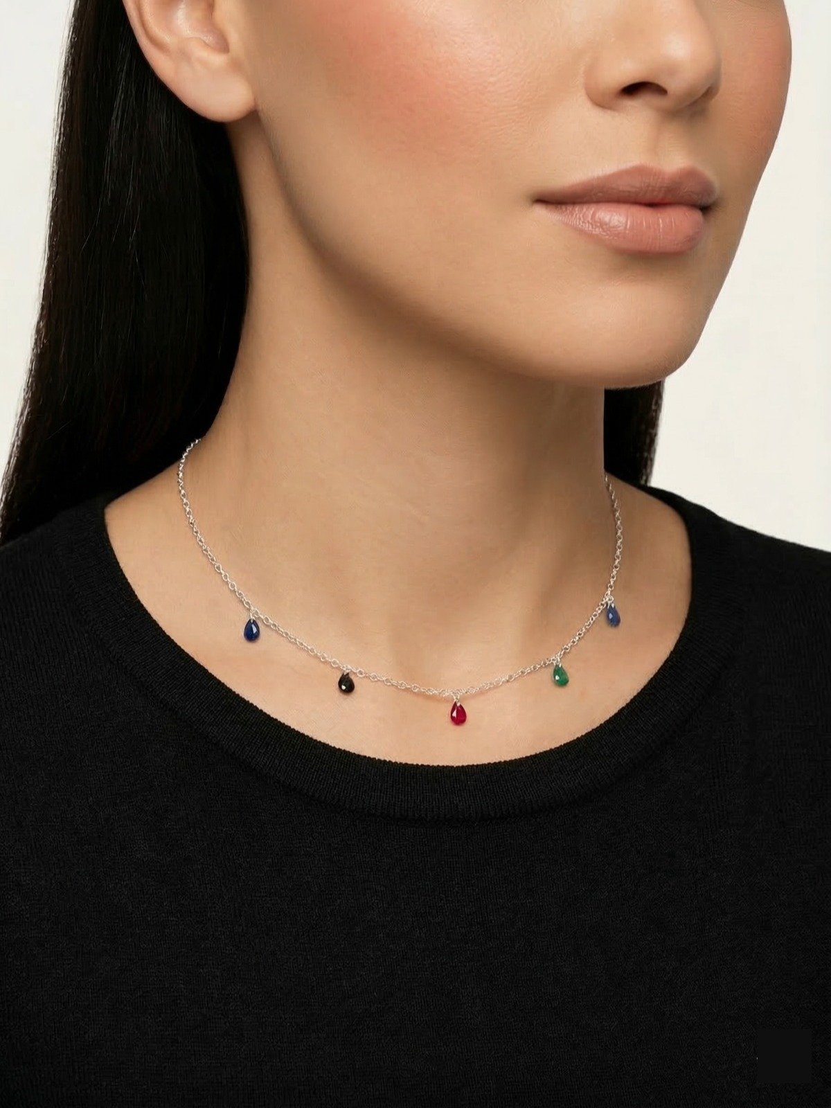Choker Colorida  com 5 zircônias Banhada a Prata Prata 2