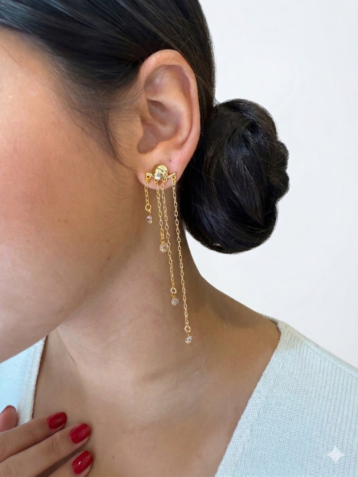 Brinco Franja e Zircônias Banhado a Ouro 18k Dourado 3