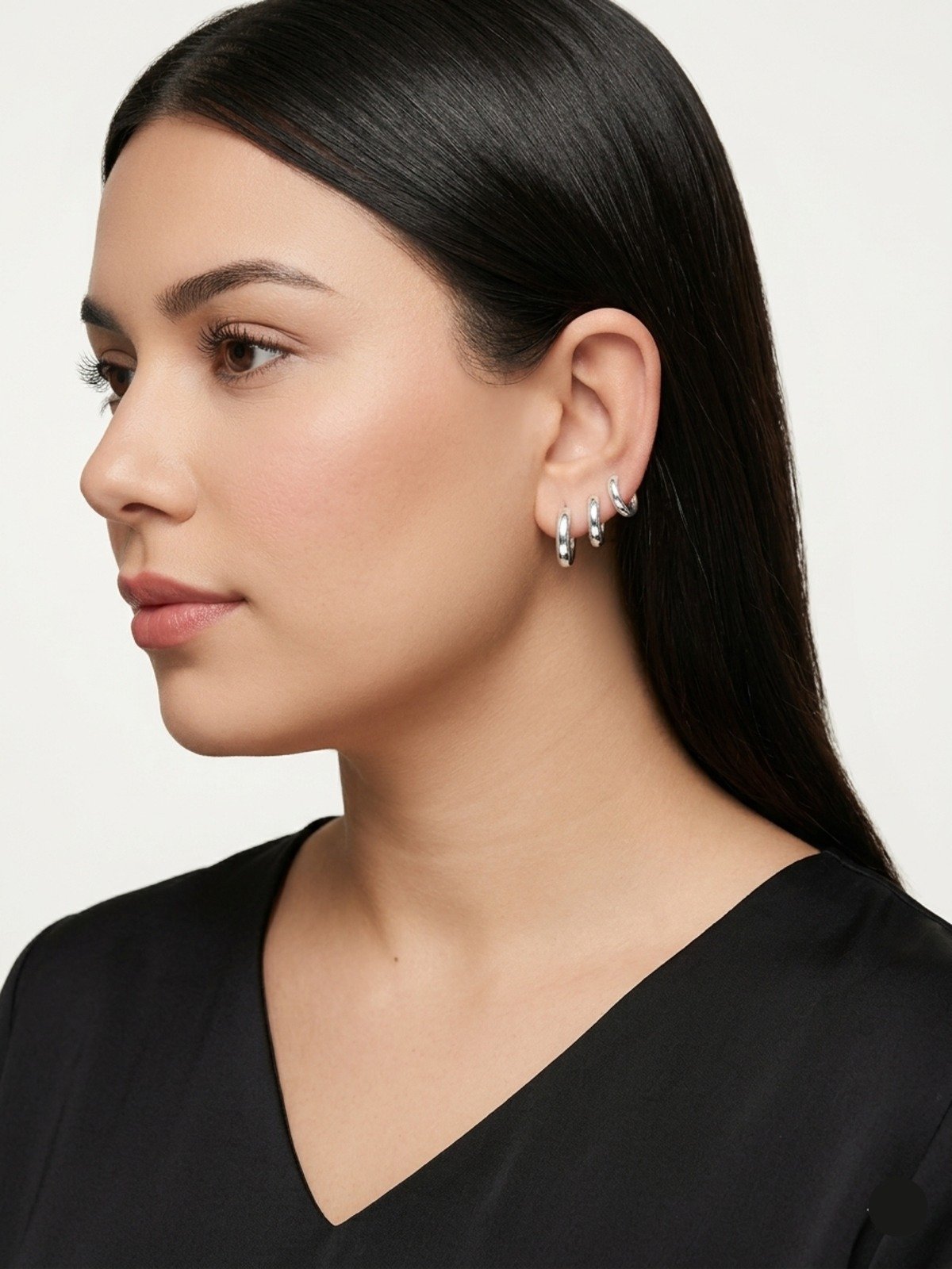 Brinco Trio Argolas Lisas Banhado a Prata Prata 2