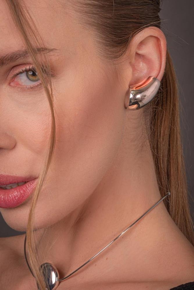 Brinco Duplo Gladiador Liso com Banho em Ródio Branco Prata 2