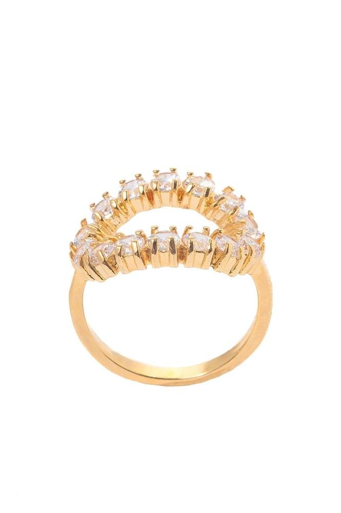 Anel Todo Cravejado Incolor com Banho em Ouro 18k Dourado 1