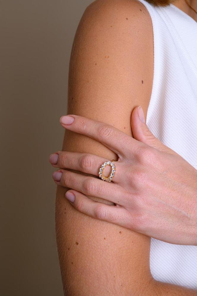 Anel Todo Cravejado Incolor com Banho em Ouro 18k Dourado 3