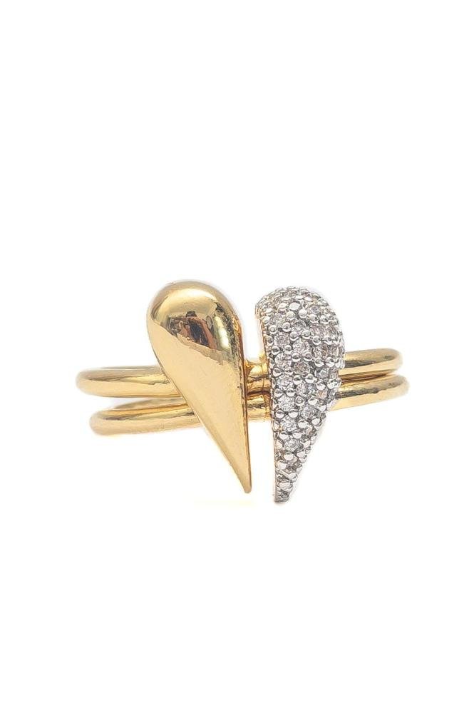 Anel Duplo Afeto com Banho em Ouro 18k e Canetiado em Ródio Branco Dourado 1