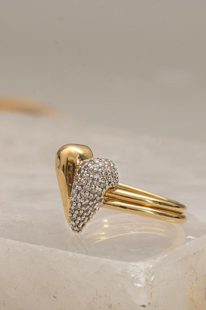 Anel Duplo Afeto com Banho em Ouro 18k e Canetiado em Ródio Branco Dourado 4