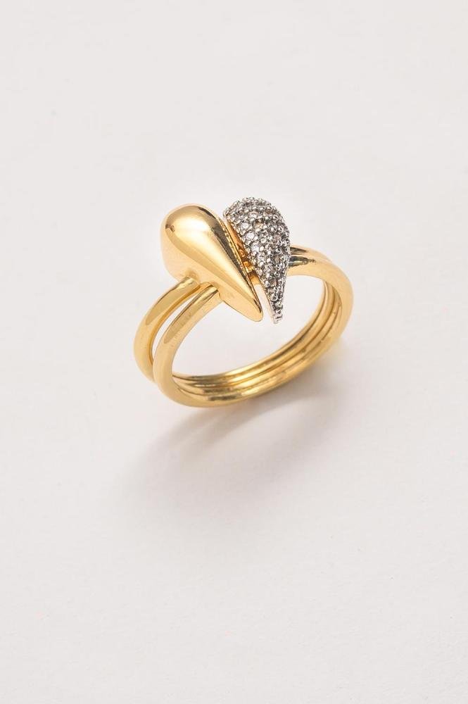 Anel Duplo Afeto com Banho em Ouro 18k e Canetiado em Ródio Branco Dourado 5