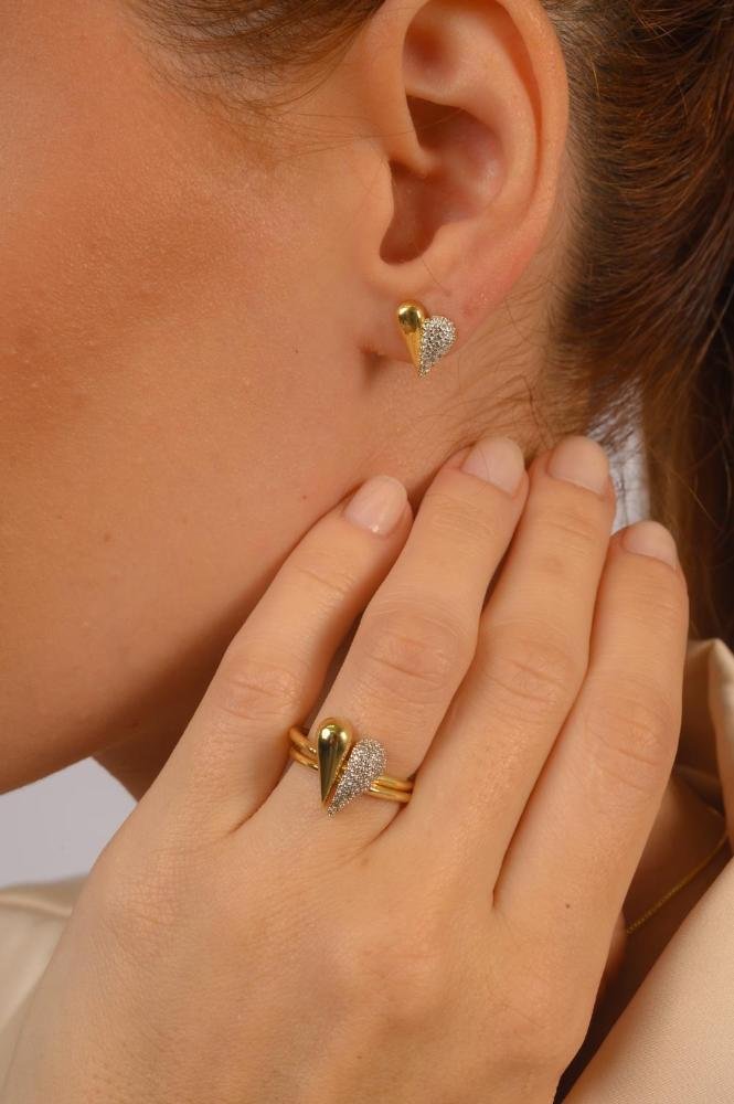 Anel Duplo Afeto com Banho em Ouro 18k e Canetiado em Ródio Branco Dourado 6