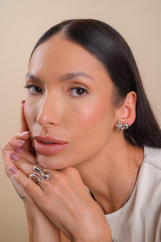 Brinco Cinco Esferas com Banho em Ródio Branco Prata 3