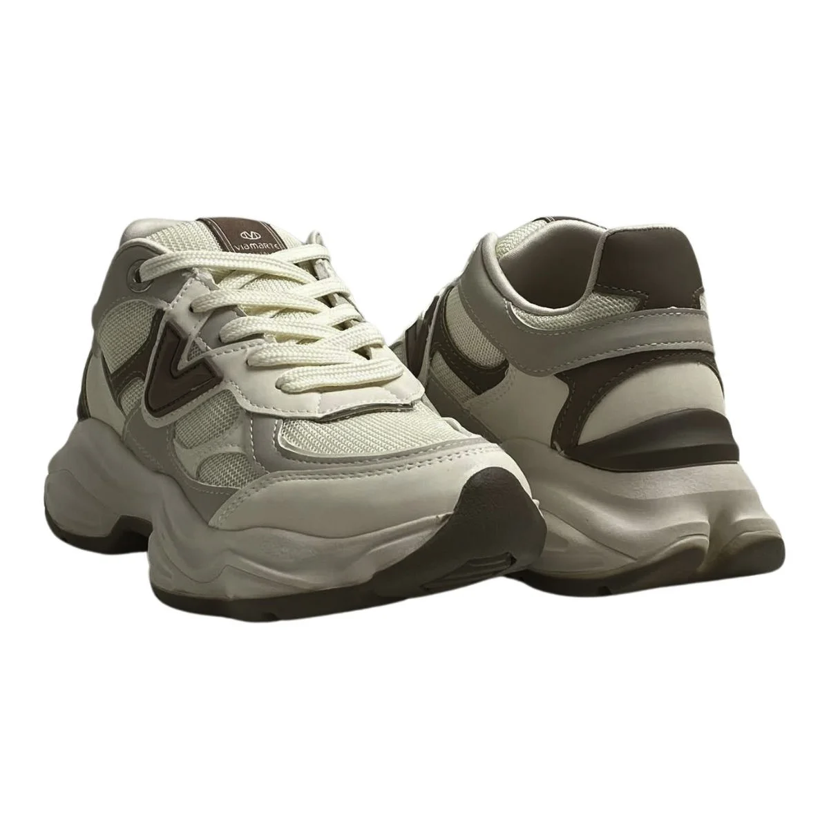 Tênis Casual Via Marte Feminino 158023 Creme Bege/Marrom 5