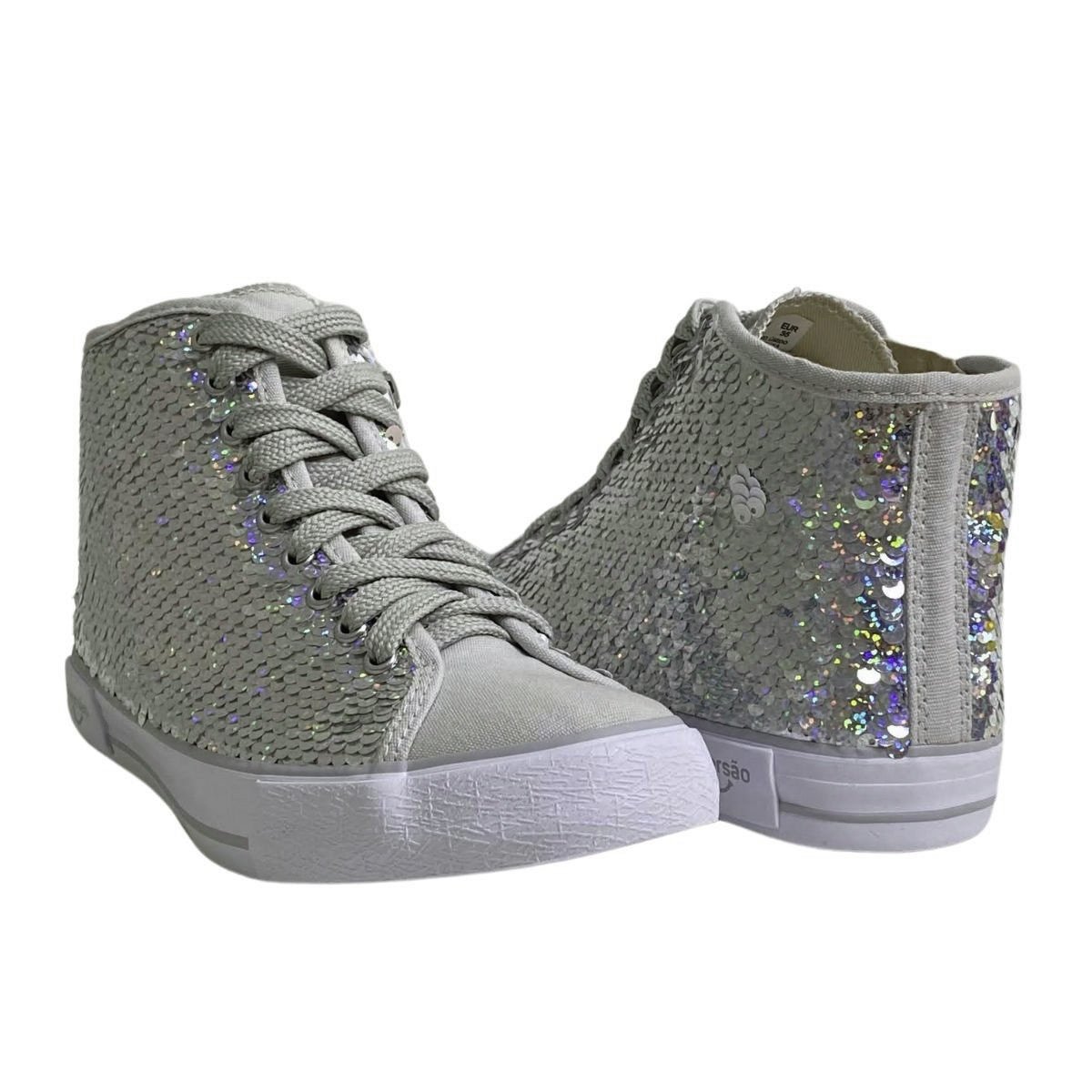 Tênis Infantil Diversão Menina Cano Alto DI2448 Prata Prata 5