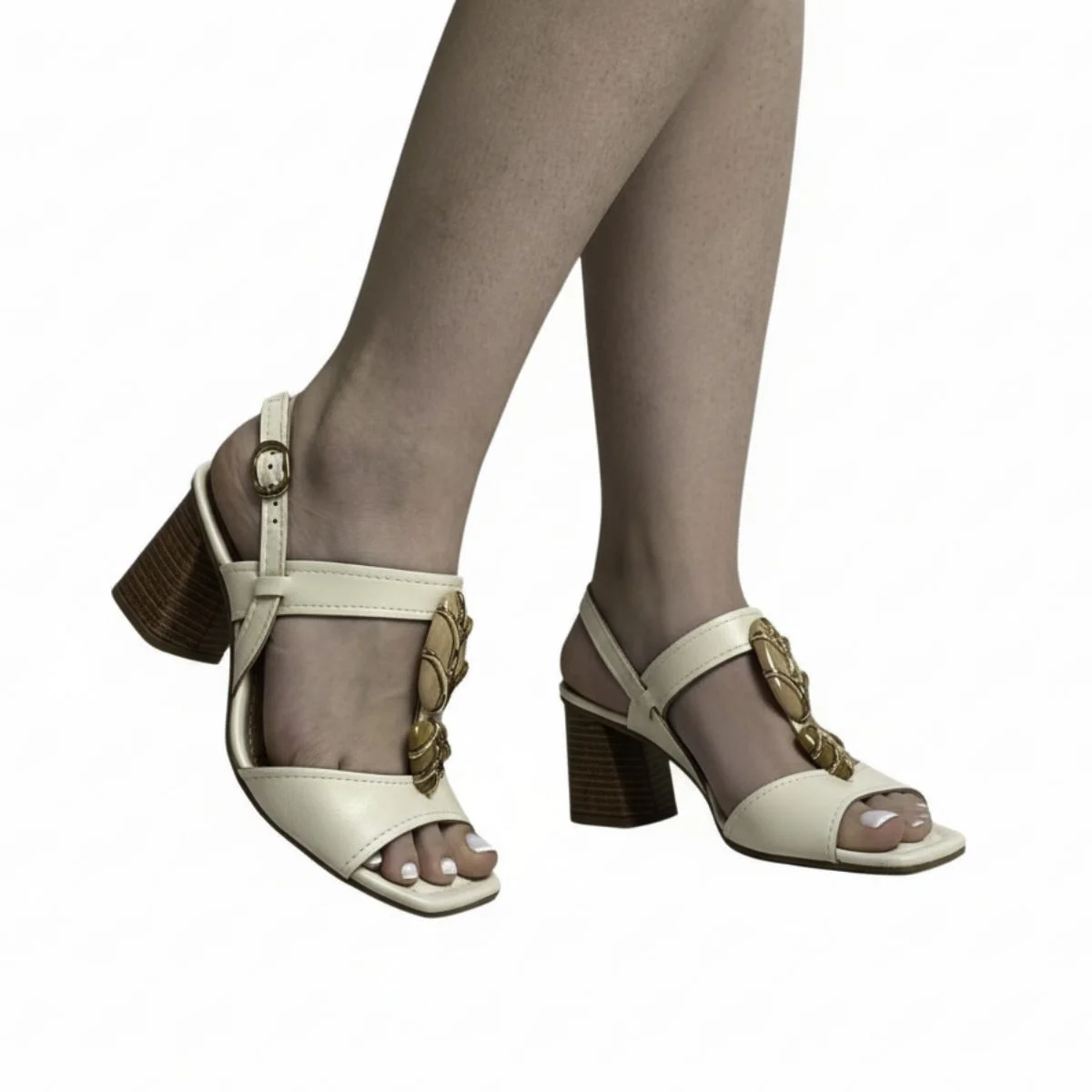 Sandália Casual Dakota Salto Bloco Feminina Y9762 Creme Branco 2