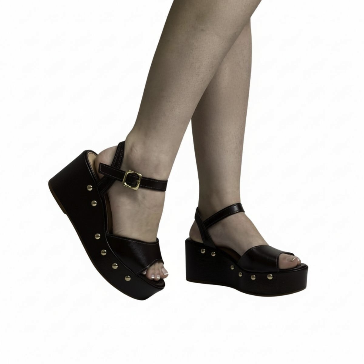 Sandália Casual Dakota Anabela Feminina Y9542 Marrom Preto 2