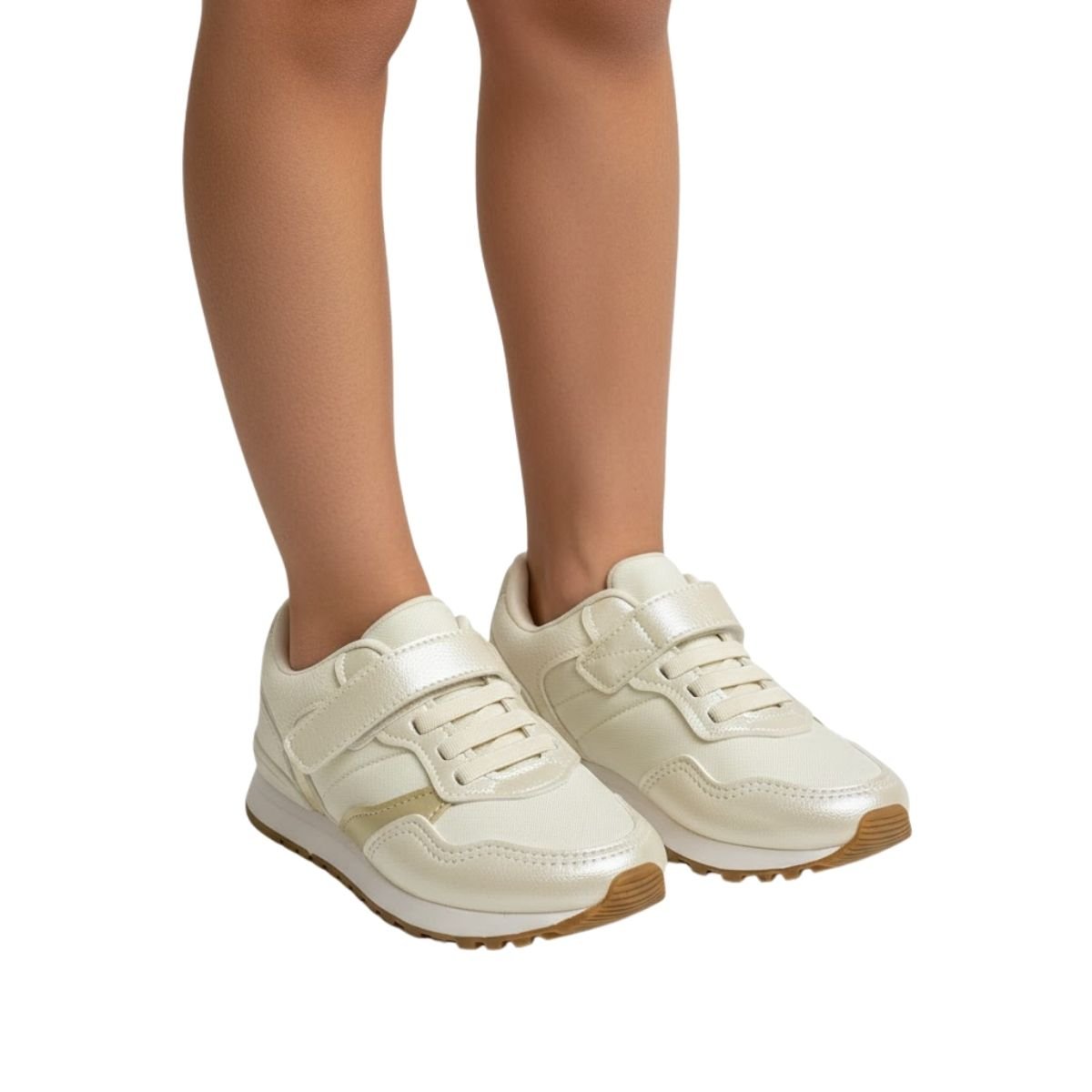 Tênis Klin Infantil Menina 216132000F Marfim Bege/Dourado 2