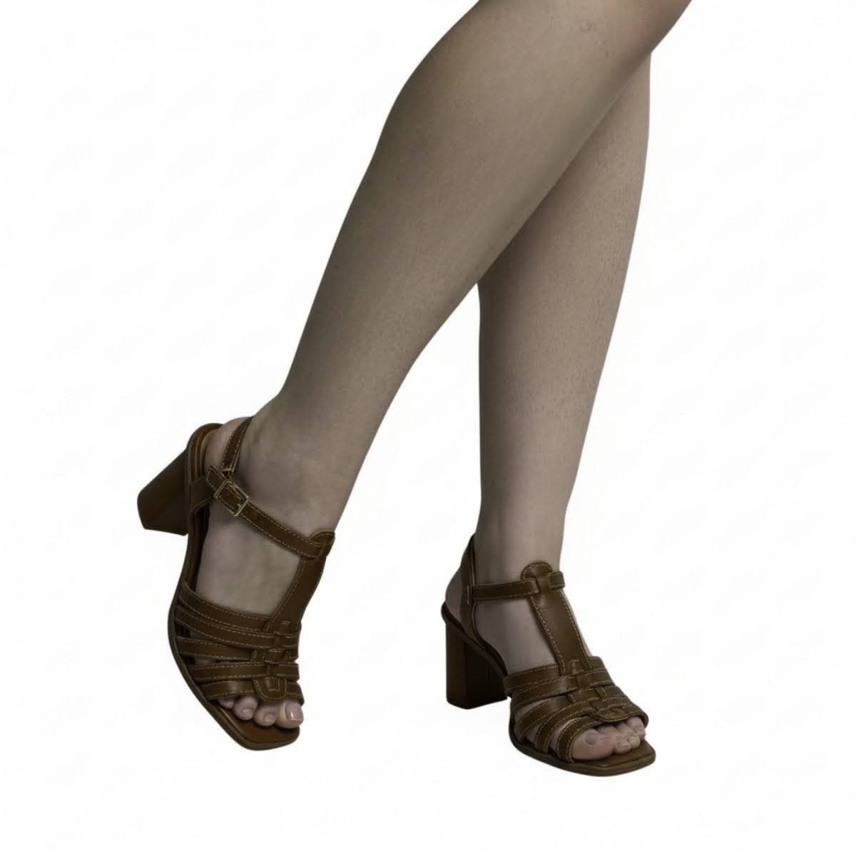 Sandália Casual Ramarim Salto Bloco Feminina 2550205 Marrom Marrom 2