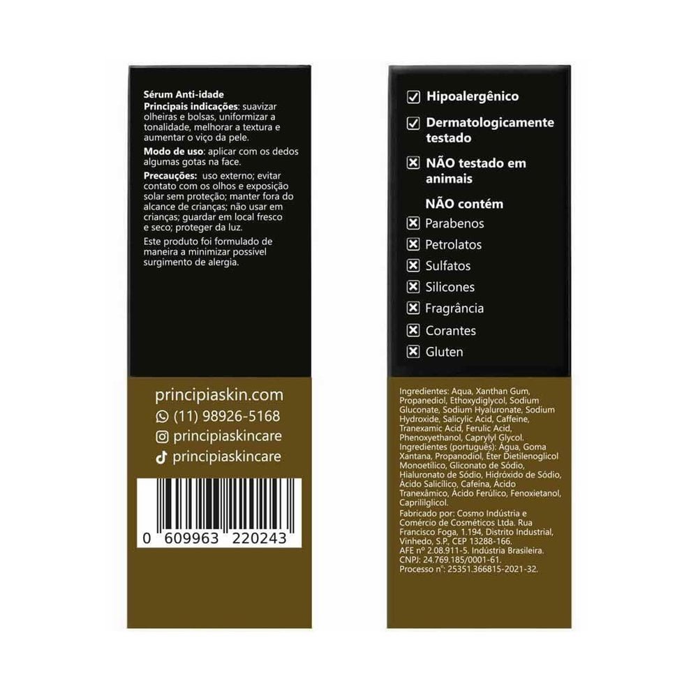 Sérum Facial Principia 5% Cafeína + 3% Tranexâmico + 0,5% Ácido Ferúlico Mix-02 30ml 30ml 3