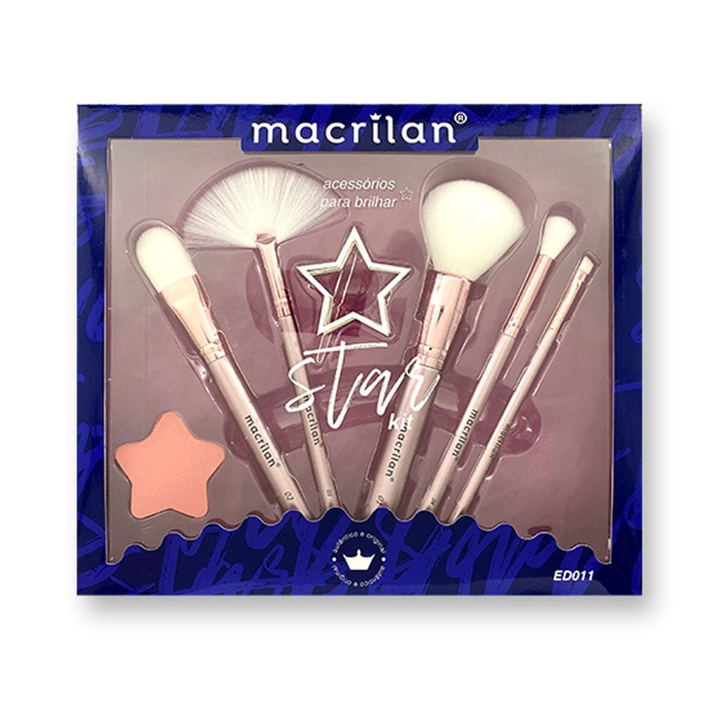 Kit Macrilan Star 5 Pincéis + Esponja + Presilha Ref ED011