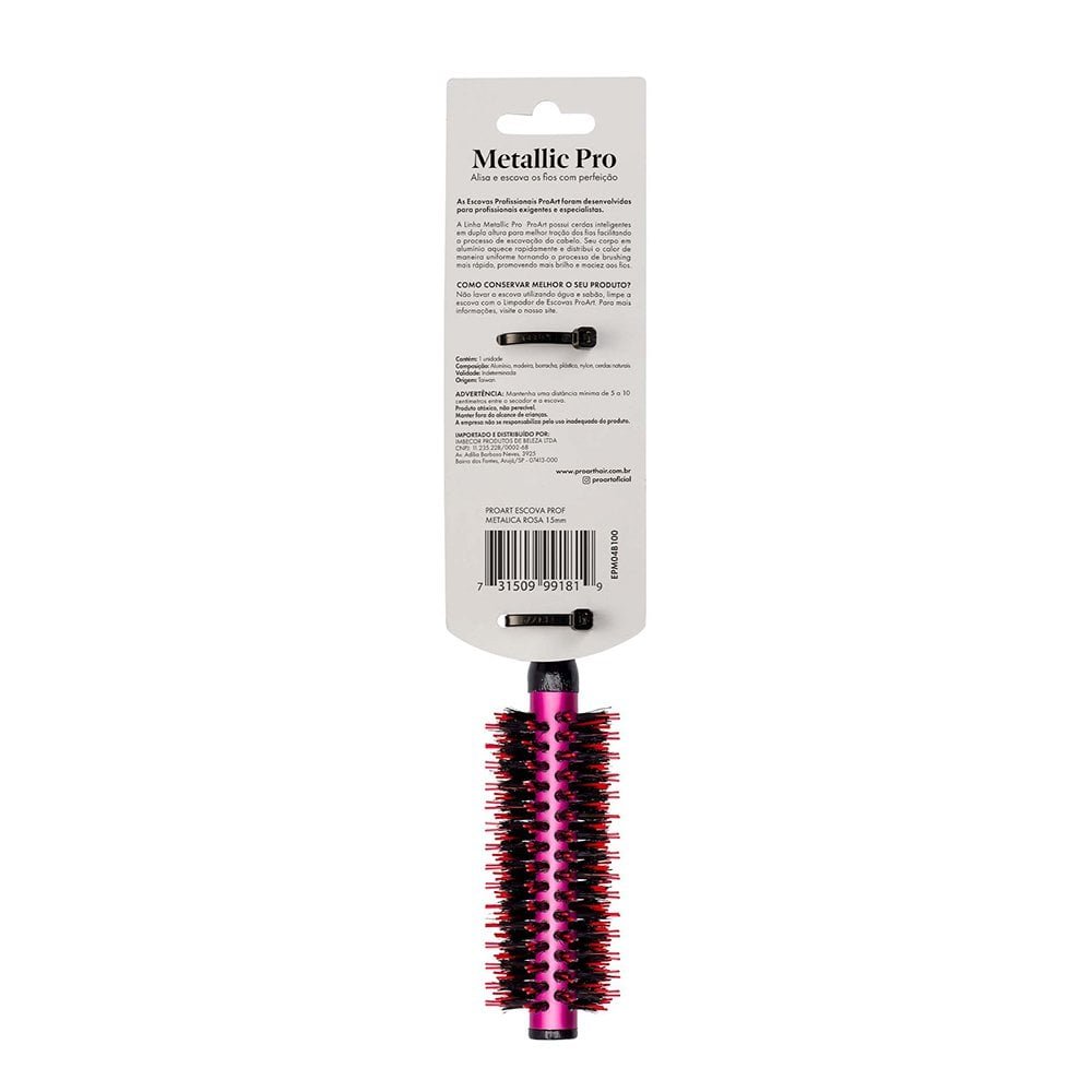 Escova Pro Art Metalica Rosa 15mm EPM04B ÚNICO 2