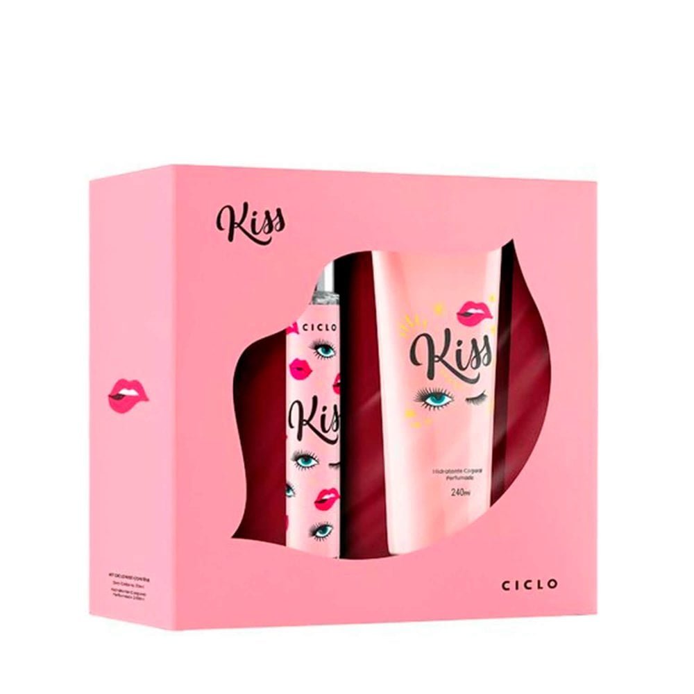 Kit Ciclo Cosméticos Perfume Feminino Deo Kiss 30ml + Hidratante Coporal 240ml