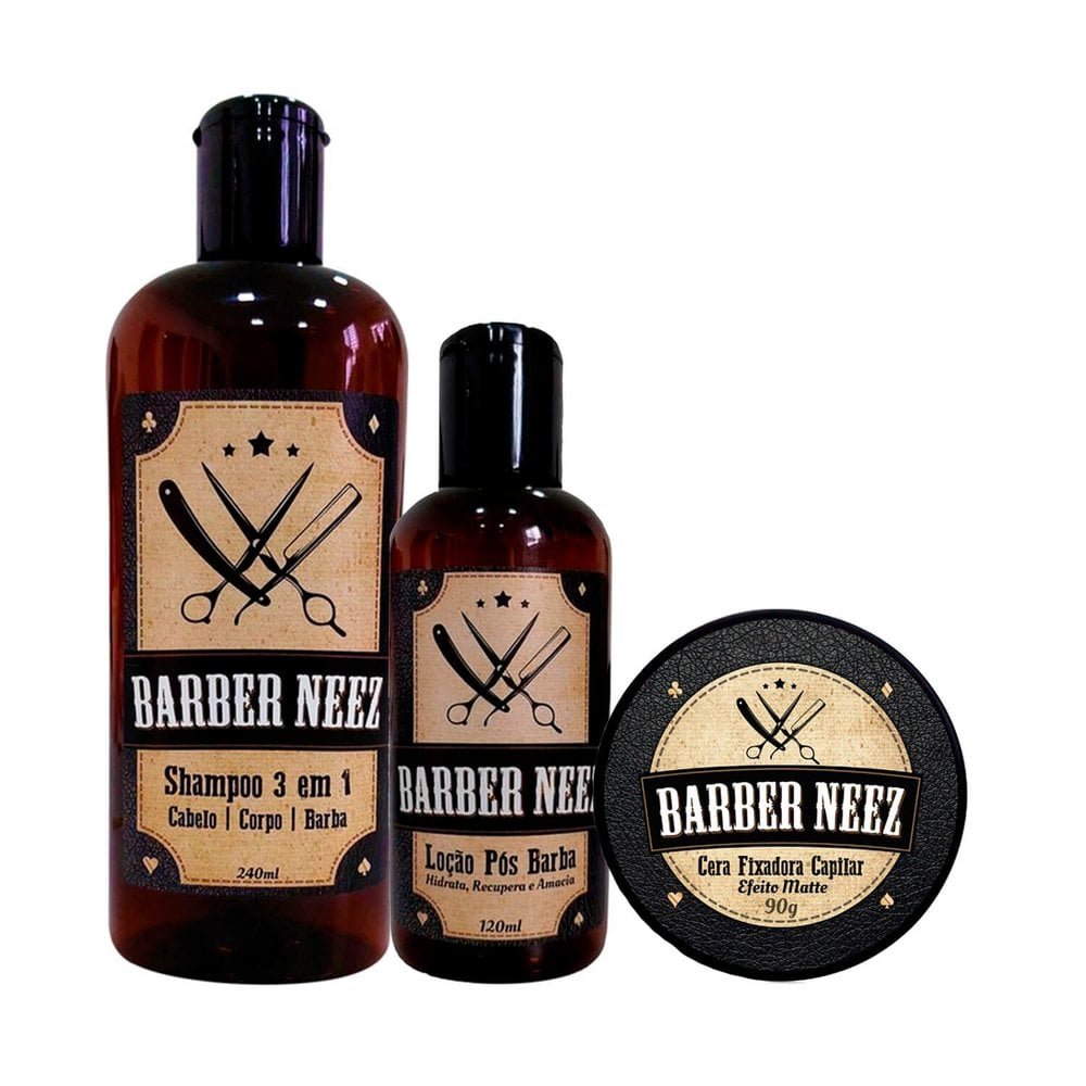 Kit Neez Essencial Men´s Barber Shampoo 3 em 1 240ml + Loção Pós Barba 120ml + Cera Fixadora Capilar 90g
