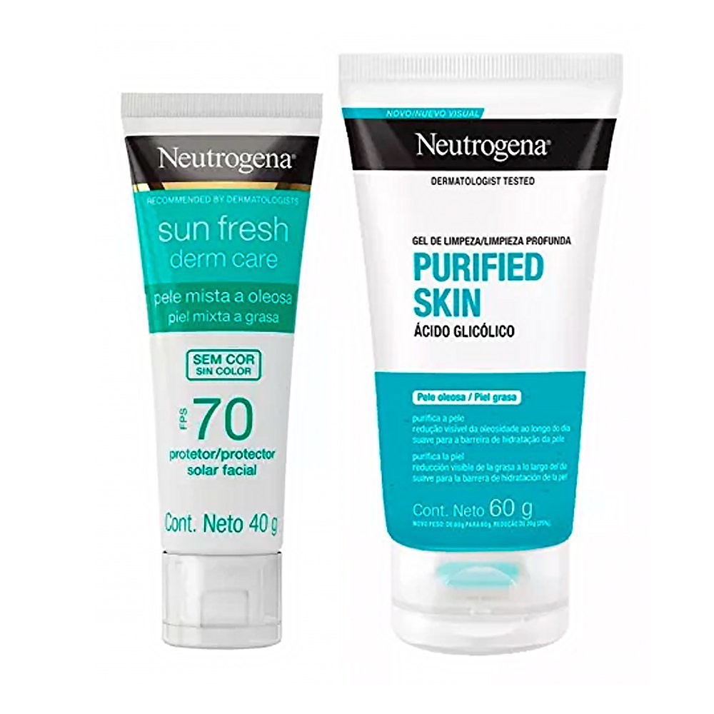 Kit Neutrogena Protetor Solar Facial Sun Fresh Derm Care FPS 70 Sem Cor 40g + Gel de Limpeza Purified Skin 60g ÚNICO 2