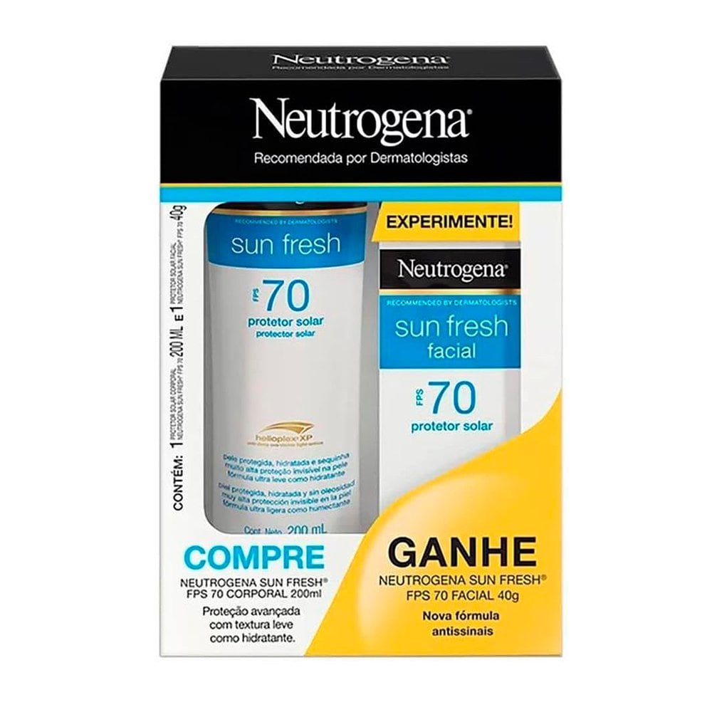 Kit Protetor Solar Corporal Neutrogena Sun Fresh FPS70 200ml + Protetor Solar Facial Sun Fresh Derm Care FPS70 40g