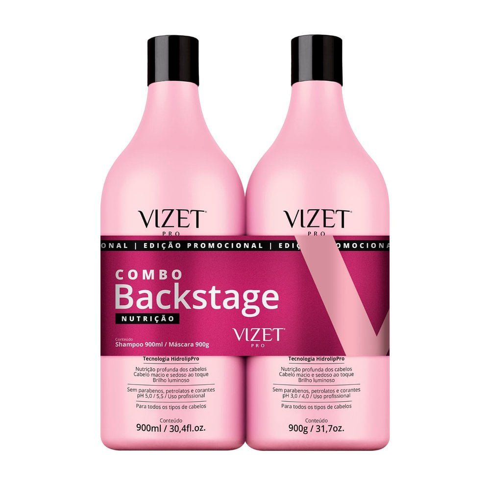 Kit Vizet Backstage Nutrição Shampoo 900ml + Máscara 900g