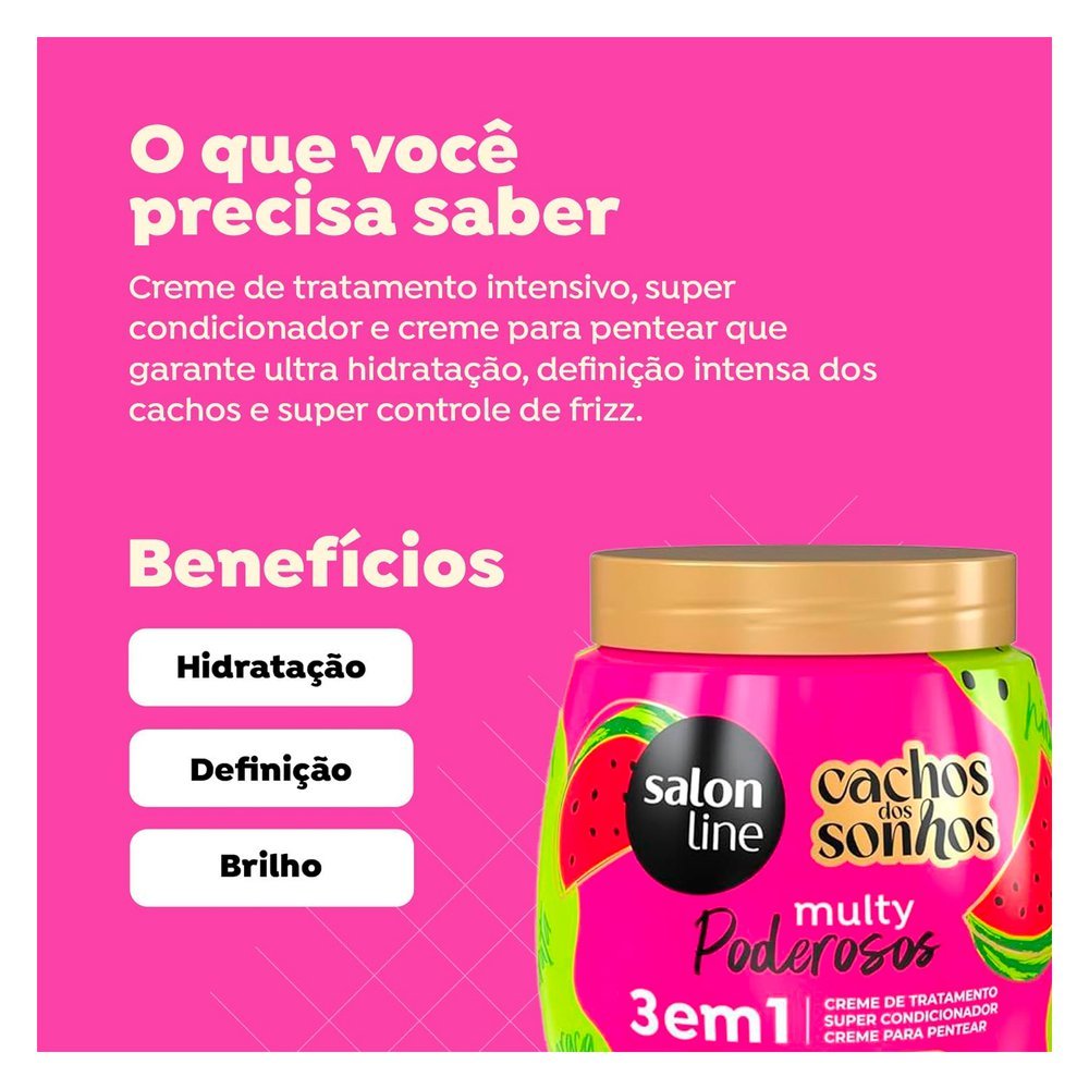 Creme para Pentear Salon Line Cachos Dos Sonhos Multy Poderosos 3 Em 1 Melancia 1kg 1kg 2