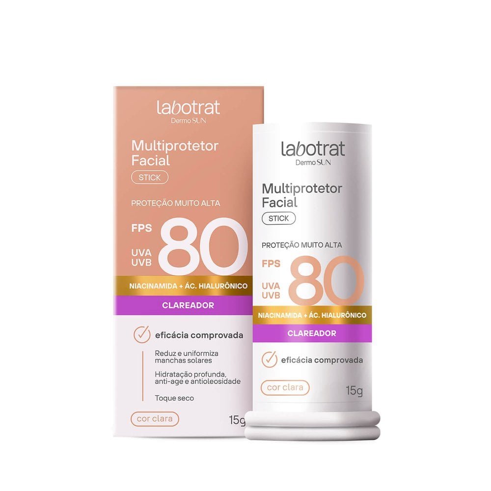 Protetor Solar Facial Labotrat Dermo Sun Stick FPS 80 Bege Claro 15g