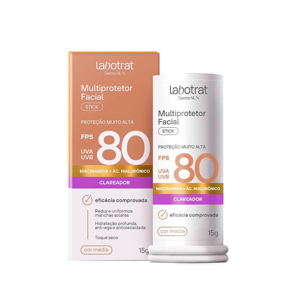 Protetor Solar Facial Labotrat Dermo Sun Stick FPS 80 Bege Médio 15g