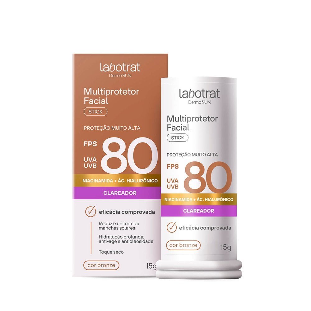 Protetor Solar Facial Labotrat Dermo Sun Stick FPS 80 Bronze 15g