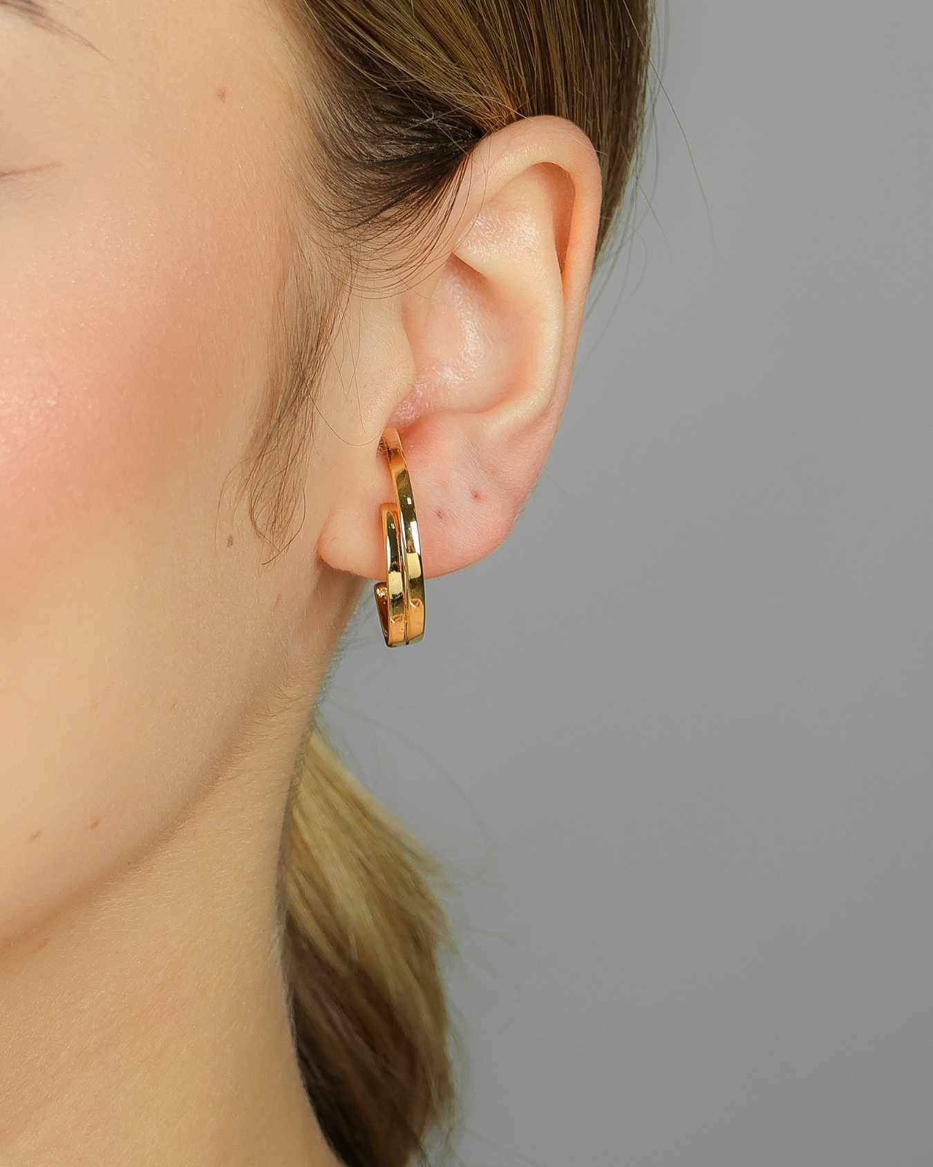 Brinco Semijoia Banhado a Ouro 18k Argola Dupla Fina Lisa Aberta Dourado 2