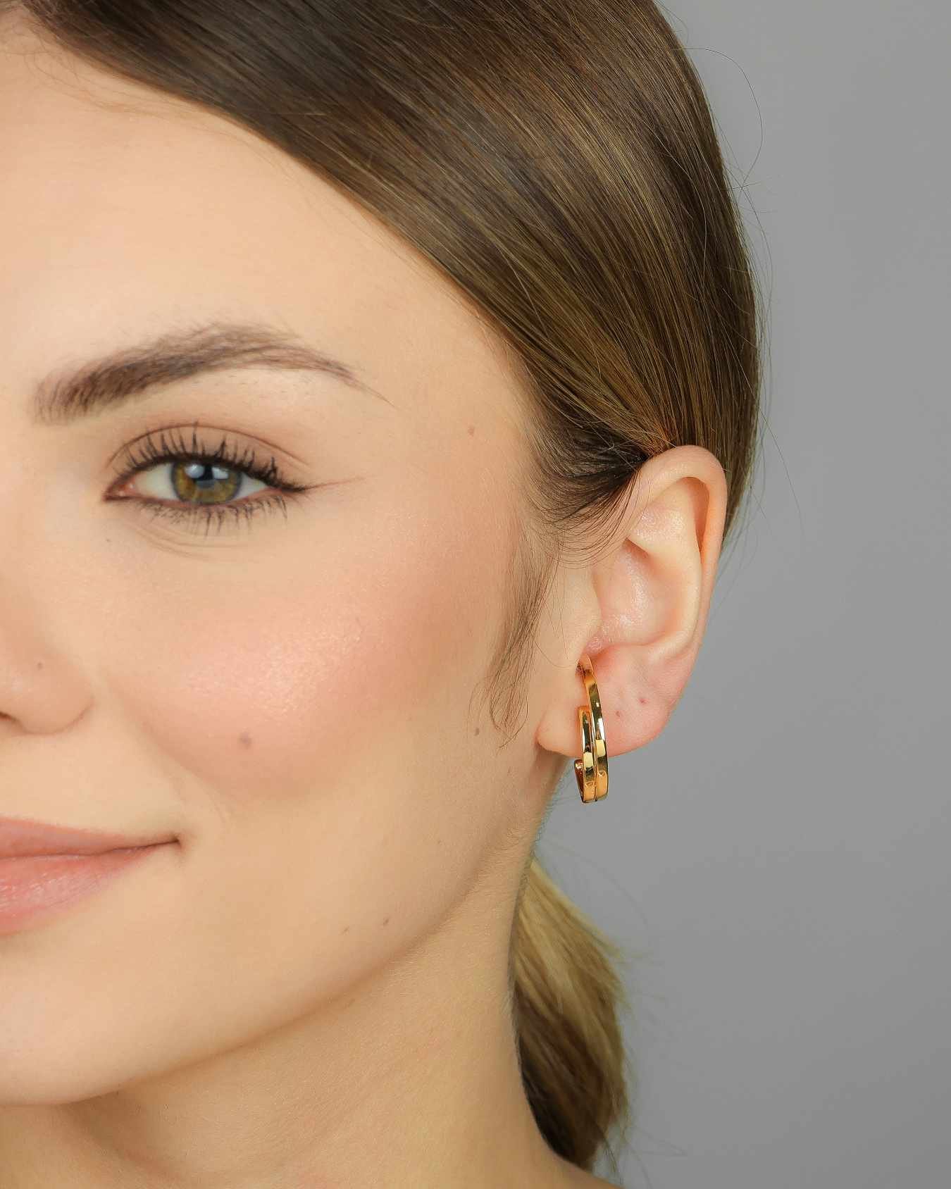 Brinco Semijoia Banhado a Ouro 18k Argola Dupla Fina Lisa Aberta Dourado 3