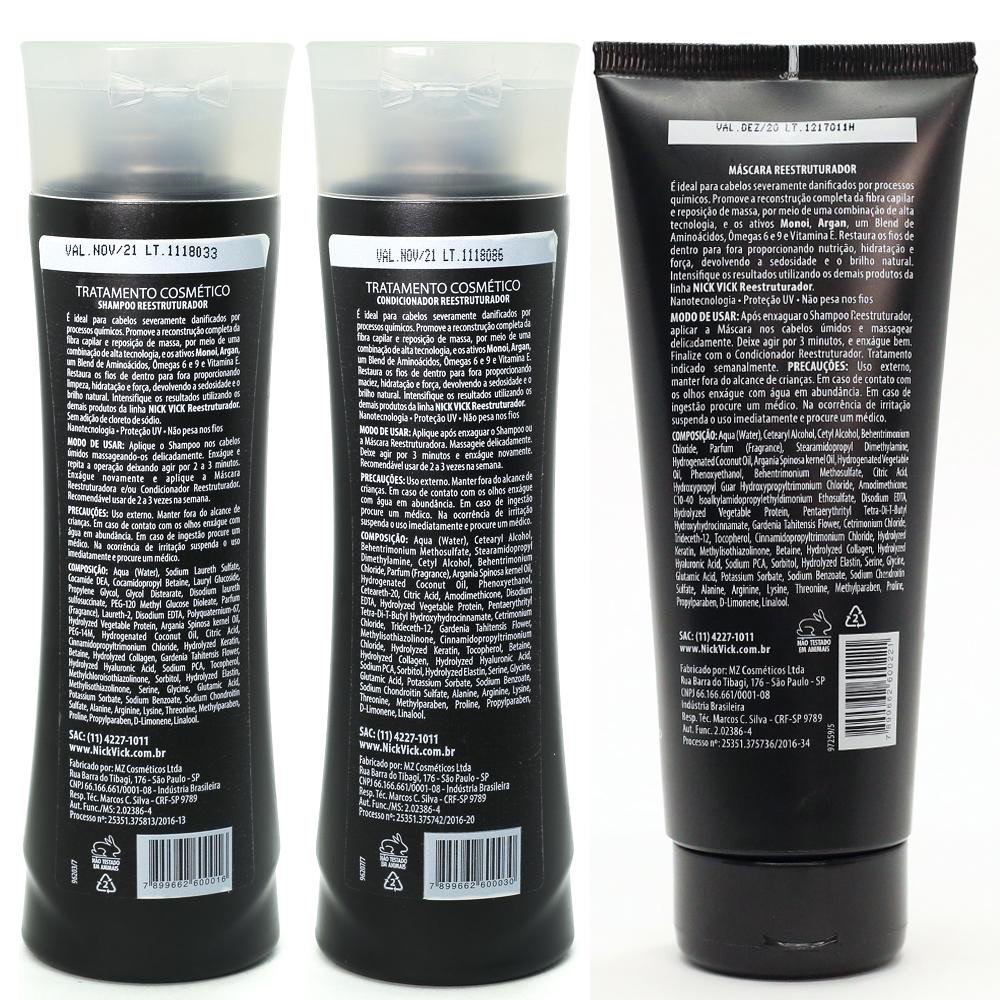 Kit Nick Vick Reestruturador Shampoo Condicionador e Mascara ÚNICO 2