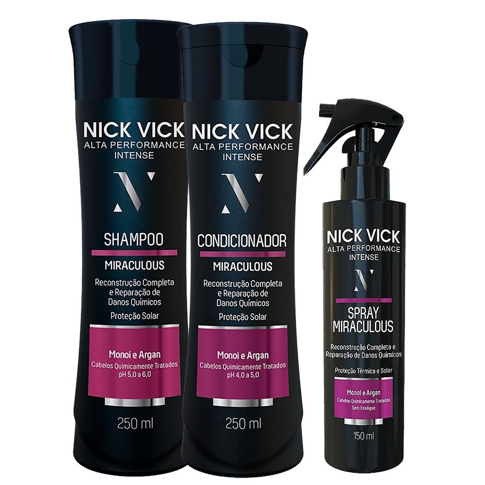 Kit NICK VICK Reestruturador Shampoo Condicionador Spray ÚNICO 1