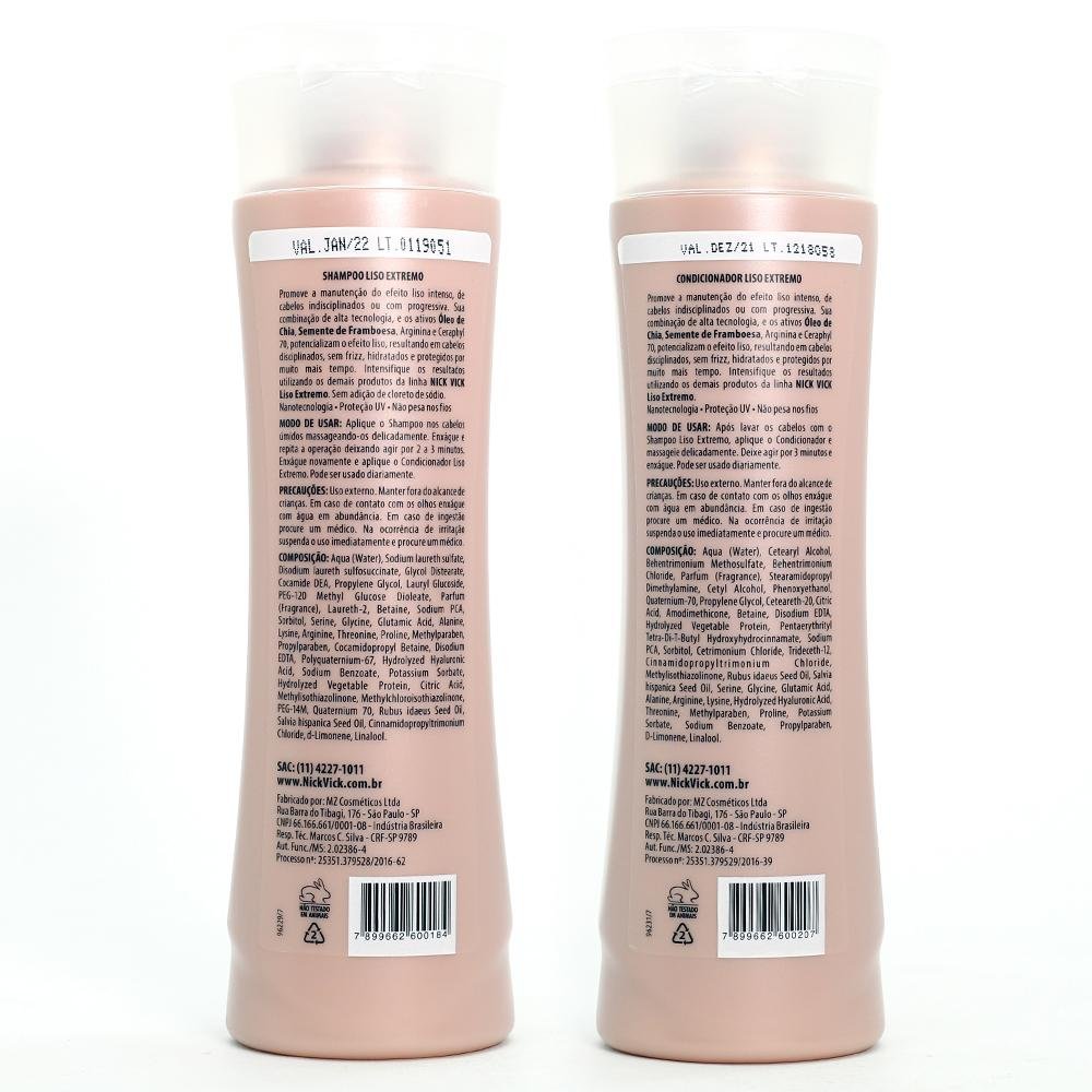 Kit NICK VICK Liso Extremo Shampoo e Condicionador ÚNICO 2