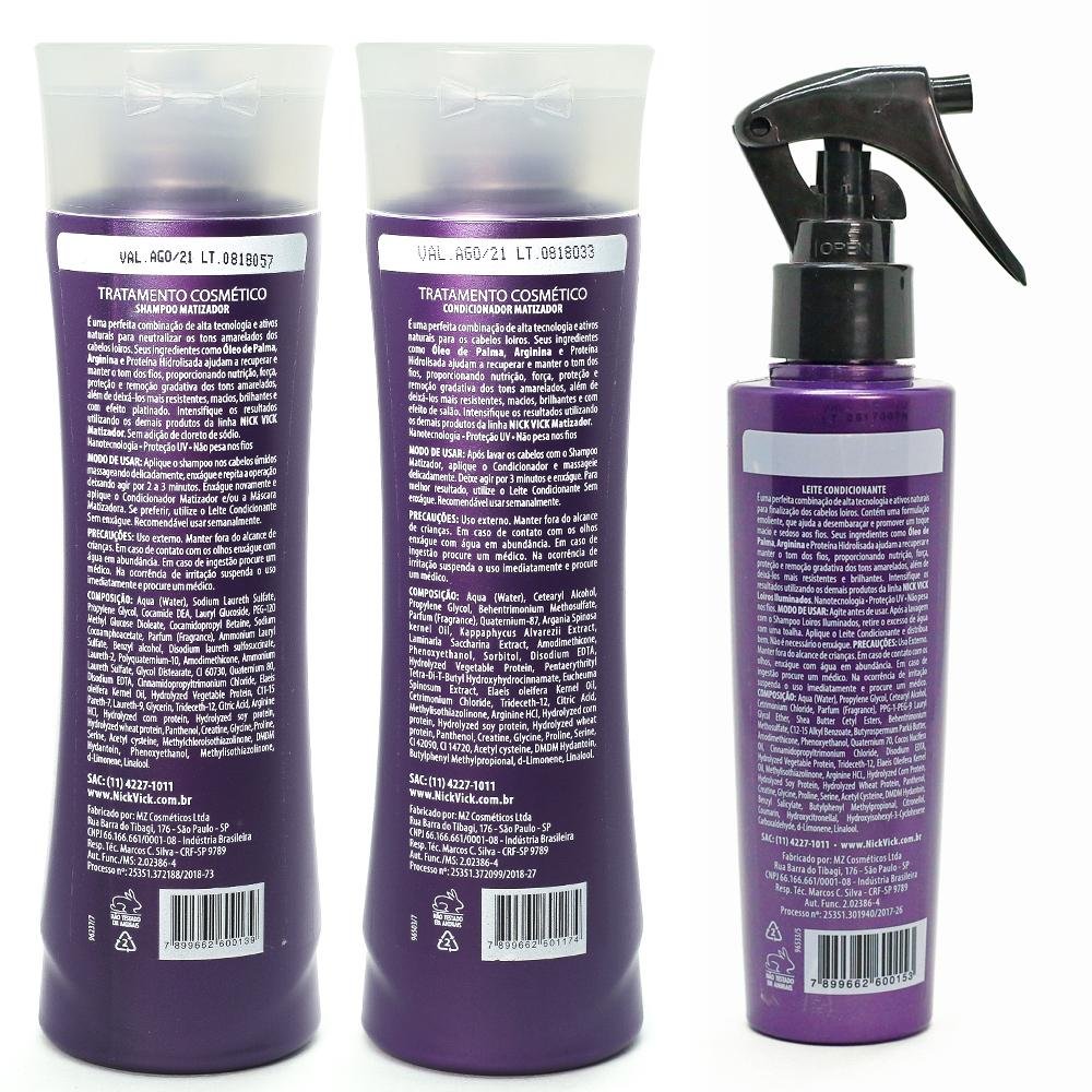 Kit NICK VICK Matizador Shampoo Cond e Leite Condicionante ÚNICO 2
